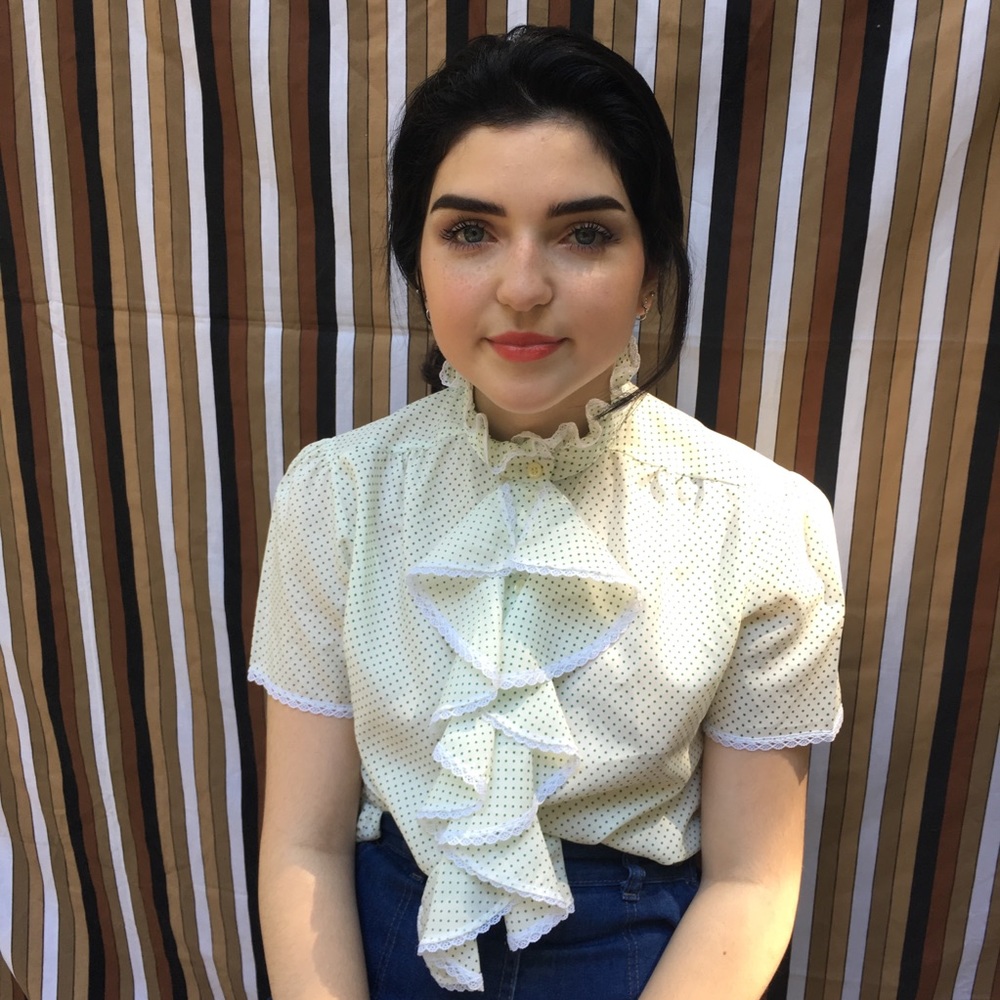 Vintage Ruffle Green Polka Dot Ruffle Top